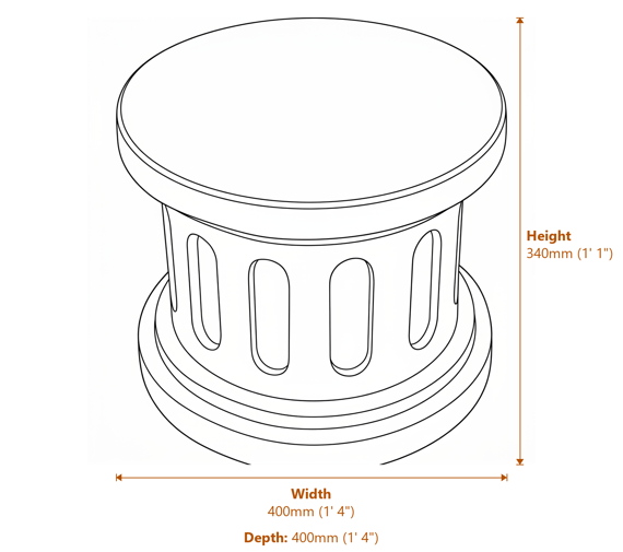 Large Round Garden Ornament Plinth in White Dimensions Diagram