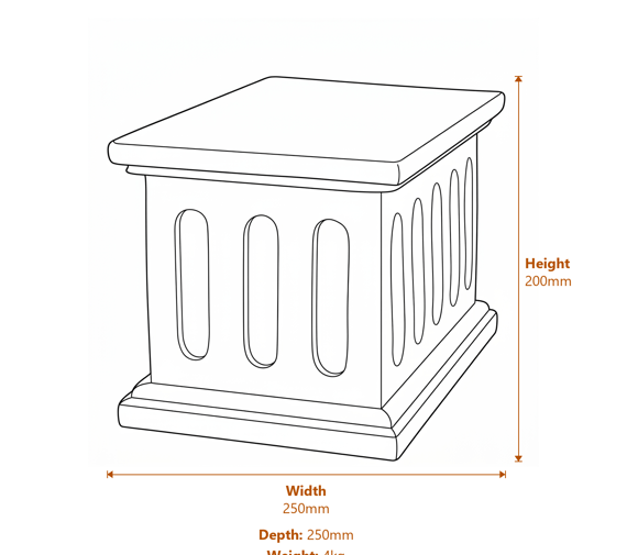 Medium Square Garden Ornament Plinth in White Dimensions Diagram