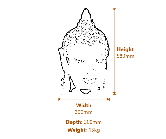 Large Thai Buddha Head Garden Statue in White Dimensions Diagram
