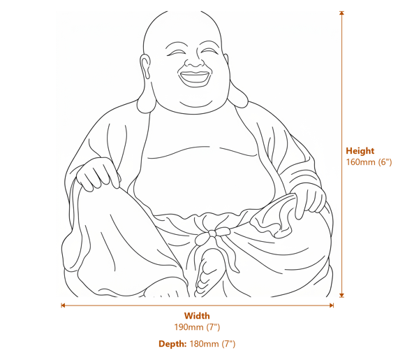 Small Laughing Buddha Garden Statue in Grey Dimensions Diagram