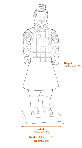 Standing Warrior Garden Statue in White Dimensions Diagram
