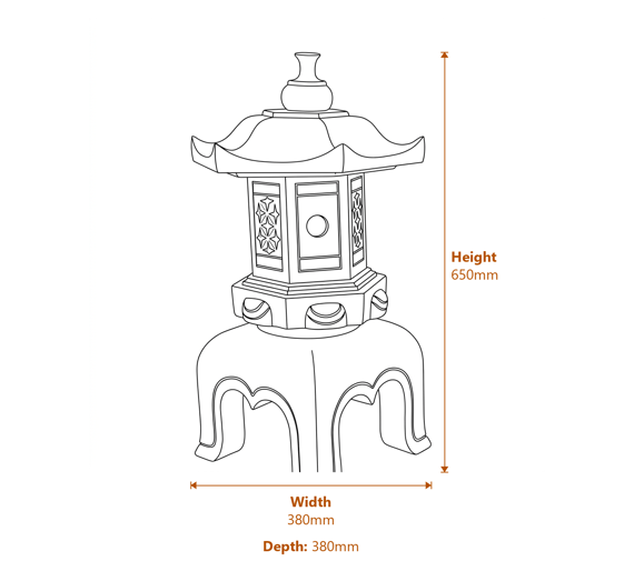 Pagoda Garden Ornament in Grey Dimensions Diagram