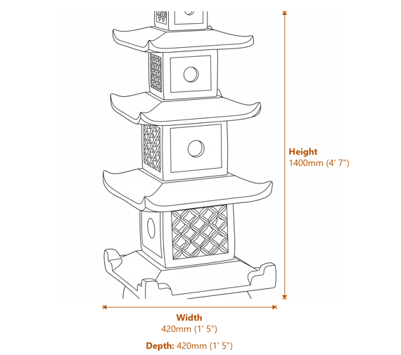 5 Tier Pagoda Garden Ornament in White Dimensions Diagram