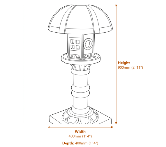 Tall Lantern Garden Ornament in White Dimensions Diagram