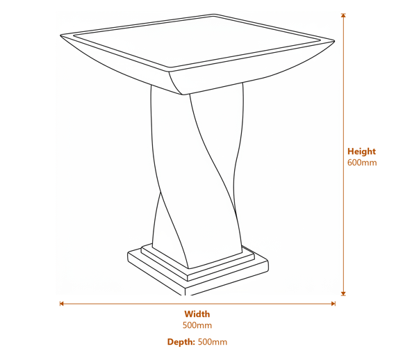 Winding Stone Birdbath in White Dimensions Diagram