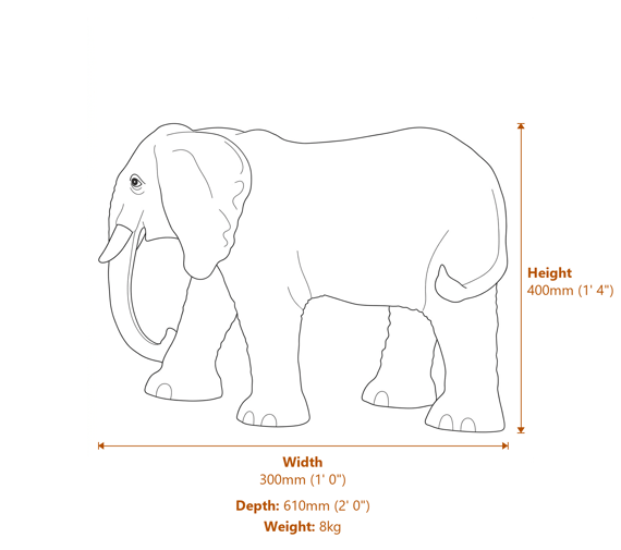 Extra Large Elephant Garden Statue in Grey Dimensions Diagram