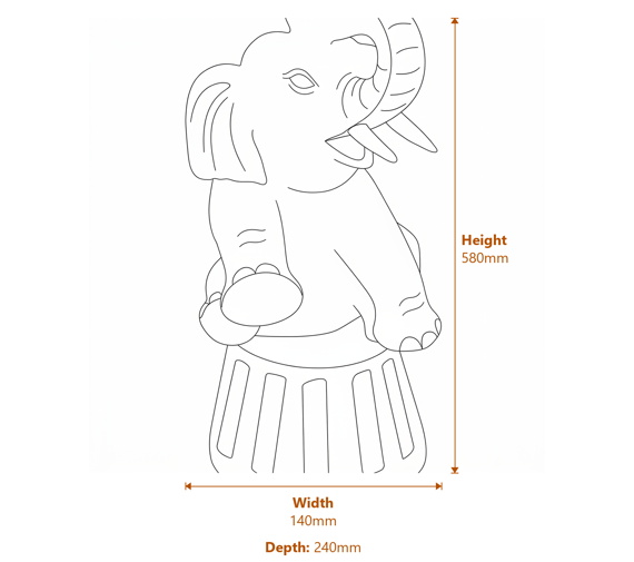 Sitting Elephant Garden Statue in Grey Dimensions Diagram