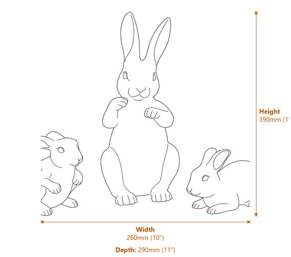 Family Of Rabbits Garden Ornament Set in White Dimensions Diagram