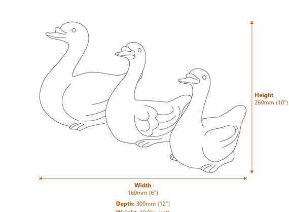 Family Of Ducks Garden Ornament Set in White Dimensions Diagram