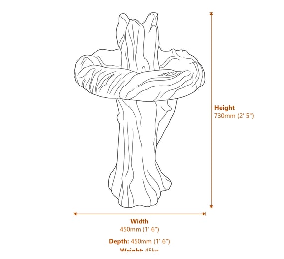 Blue Tit Birdbath in Stone Dimensions Diagram