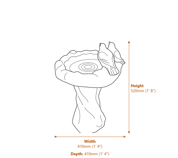 Dove Birdbath in Stone Dimensions Diagram