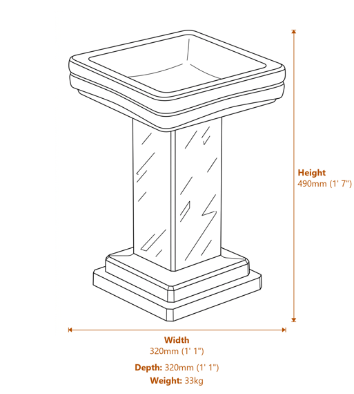 Egton Birdbath in Sandstone Dimensions Diagram