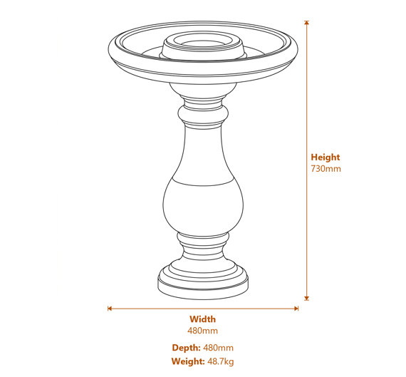 Fosse Birdbath in Sandstone Dimensions Diagram