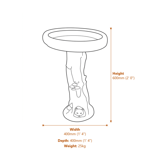 Fox Birdbath in Sandstone Dimensions Diagram
