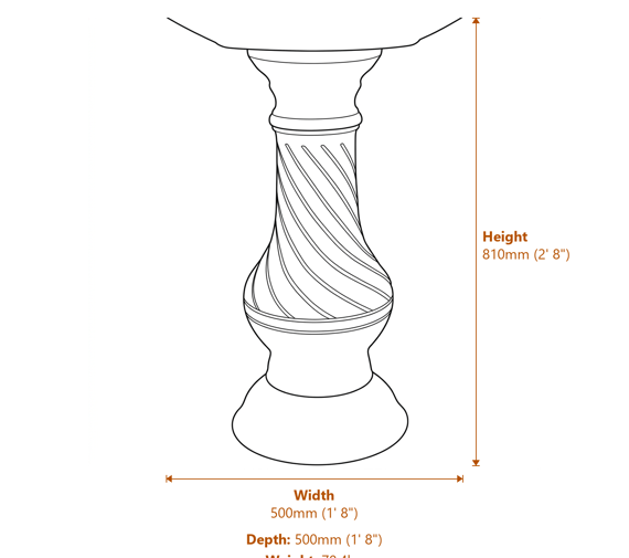 Georgian Birdbath in Sandstone Dimensions Diagram