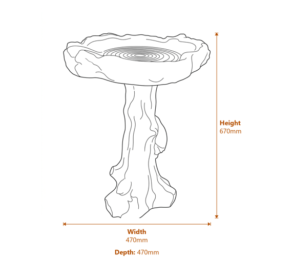 Little Owl Birdbath in Stone Dimensions Diagram