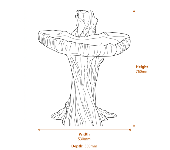 Nuthatch Birdbath in Sandstone Dimensions Diagram
