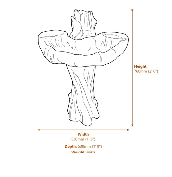 Nuthatch Birdbath in Stone Dimensions Diagram