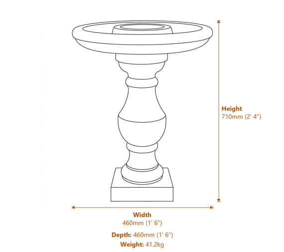 Stokeham Birdbath in Sandstone Dimensions Diagram