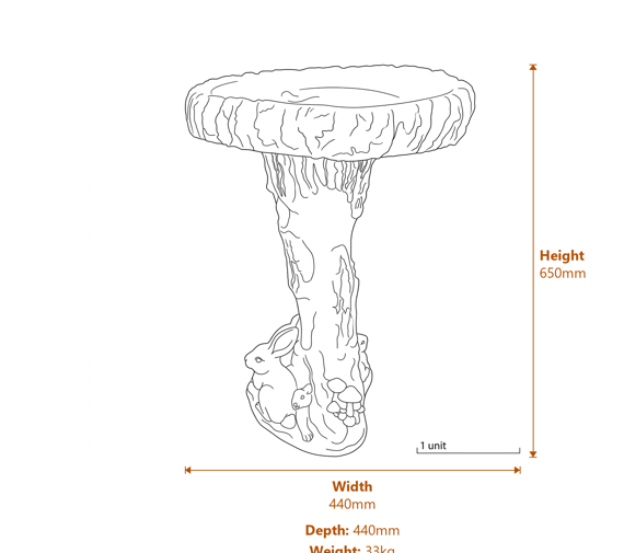 The Hare Birdbath in Stone Dimensions Diagram
