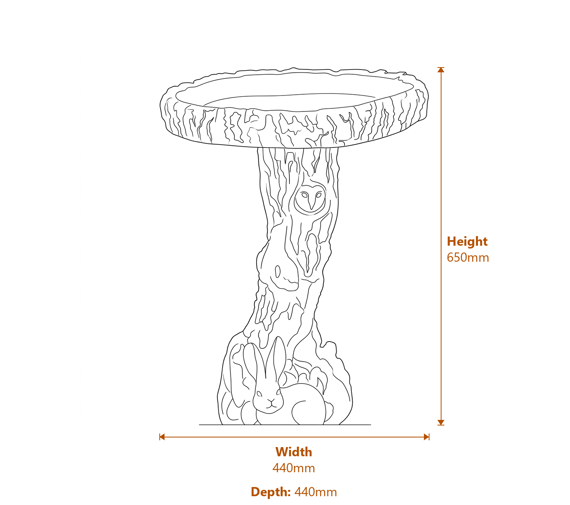 The Hare Birdbath in Sandstone Dimensions Diagram