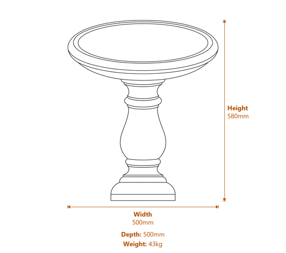 Vintage Birdbath in Stone Dimensions Diagram