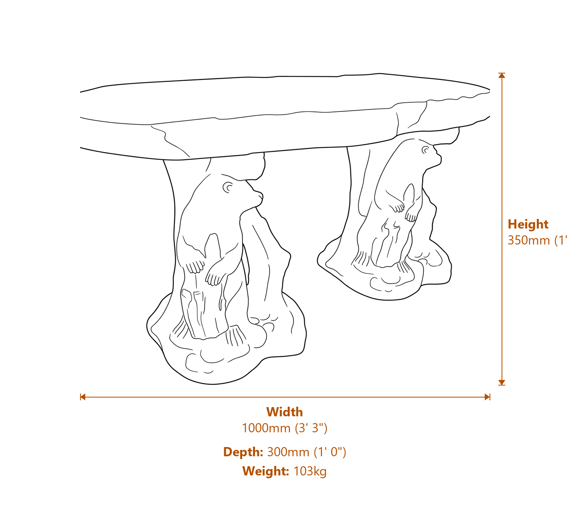 Otter Stone Garden Bench in Sandstone Dimensions Diagram