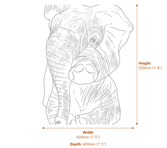 Ellie The Elephant Stone Garden Ornament in Stone Dimensions Diagram