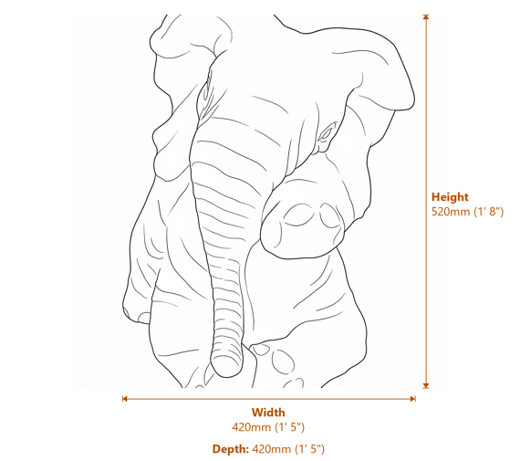 Ellie The Elephant Stone Garden Ornament in Sandstone Dimensions Diagram