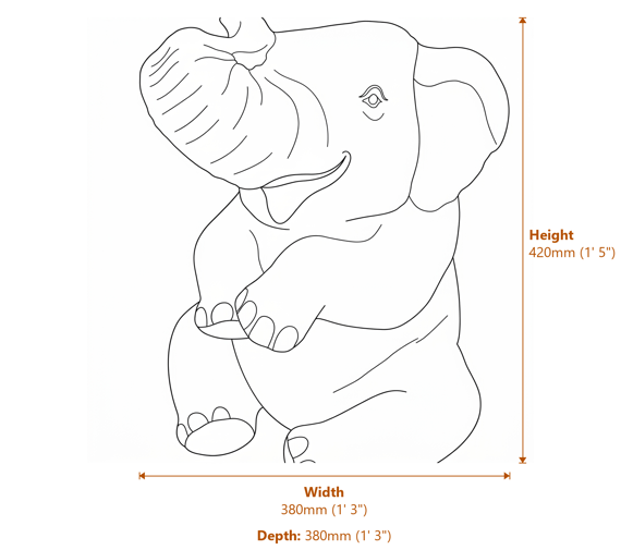 Sitting Elephant Stone Garden Ornament in Stone Dimensions Diagram