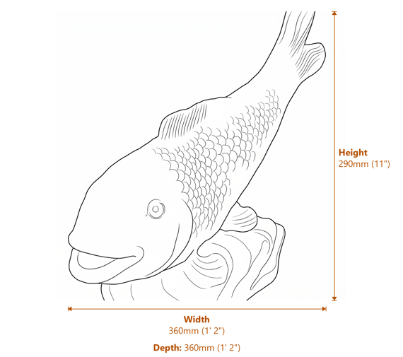 Joyous Fish Stone Garden Ornament in Sandstone Dimensions Diagram