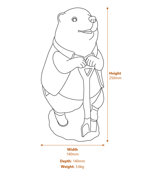 Hedgehog with Spade Stone Garden Ornament in Sandstone Dimensions Diagram