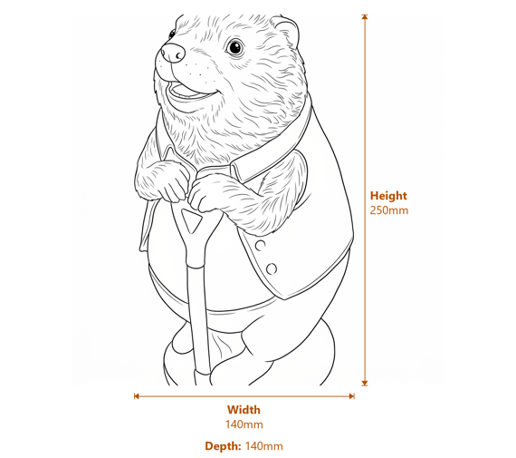 Hedgehog with Spade ornament dimensions - 250mm high 140mm wide