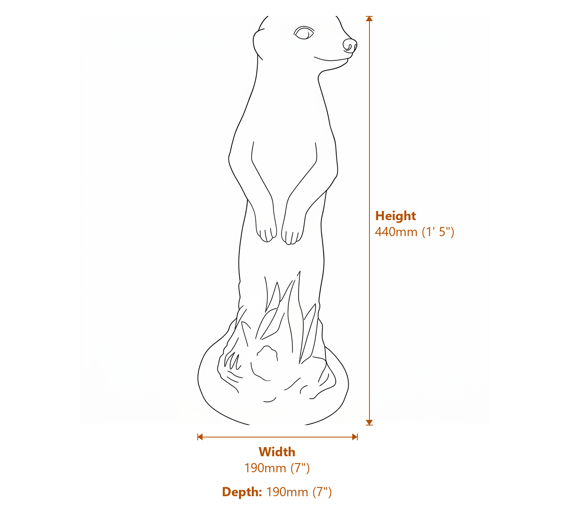 Proud Meerkat Stone Garden Ornament in Sandstone Dimensions Diagram