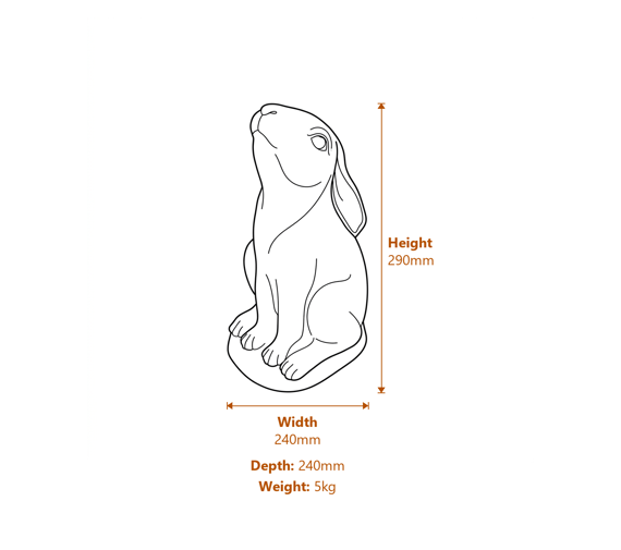 Moon Gazing Hare Garden Ornament in Stone Dimensions Diagram