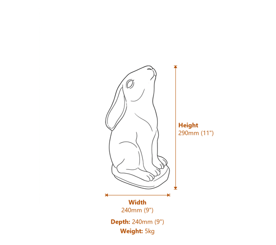 Moon Gazing Hare Garden Ornament in Sandstone Dimensions Diagram