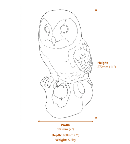 Barn Owl Garden Ornament in Stone Dimensions Diagram