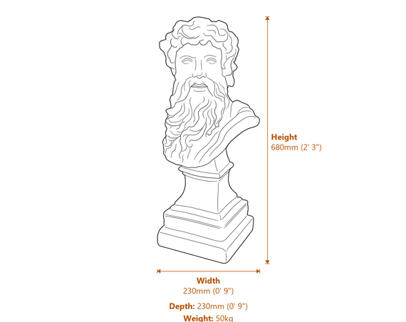 Hercules Bust Garden Statue Dimensions Diagram
