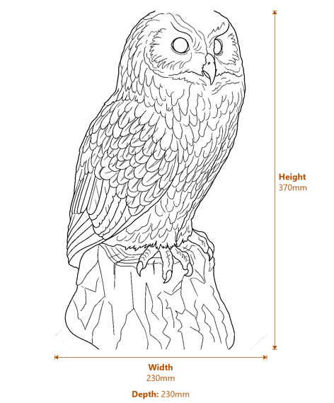 Wise Barn Owl Garden Ornament in Stone Dimensions Diagram