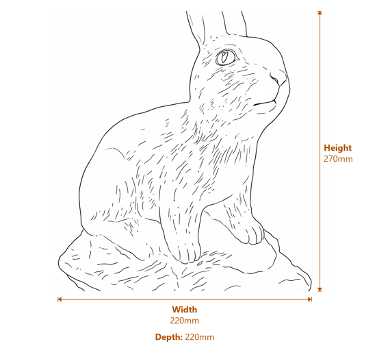 Cheeky Rabbit Garden Ornament in Sandstone Dimensions Diagram