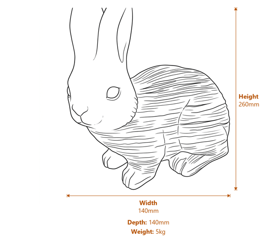 Sitting Rabbit Garden Ornament in Stone Dimensions Diagram