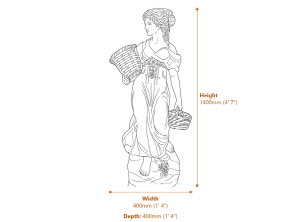 Large Country Girl Garden Statue Dimensions Diagram