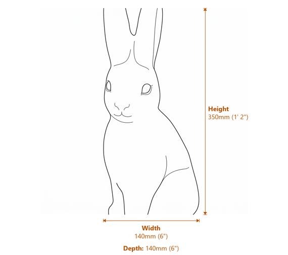 Standing Rabbit Garden Ornament in Sandstone Dimensions Diagram