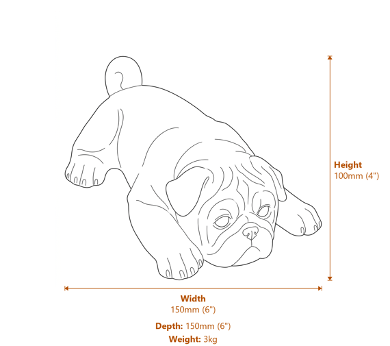 Sleeping Puppy Garden Ornament in Stone Dimensions Diagram