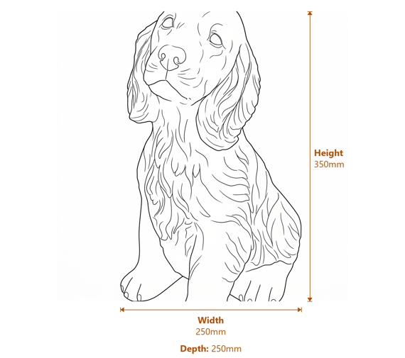 Loyal Spaniel Garden Ornament in Sandstone Dimensions Diagram