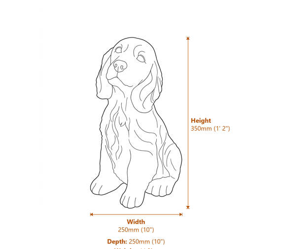 Loyal Spaniel Garden Ornament in Stone Dimensions Diagram