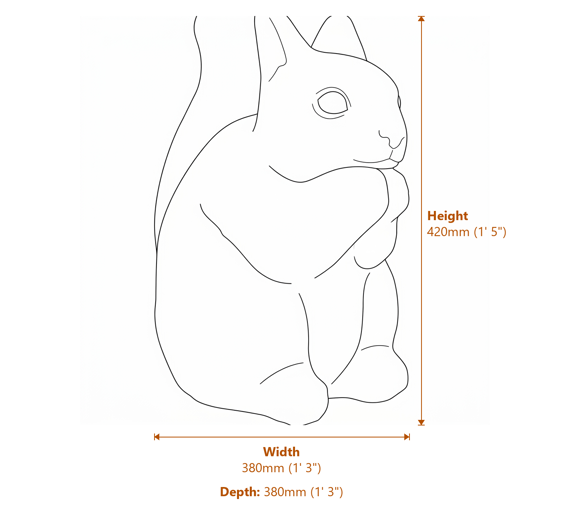 Rustic Squirrel Garden Ornament in Sandstone Dimensions Diagram