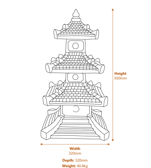 Grand Pagoda Garden Ornament in Sandstone Dimensions Diagram