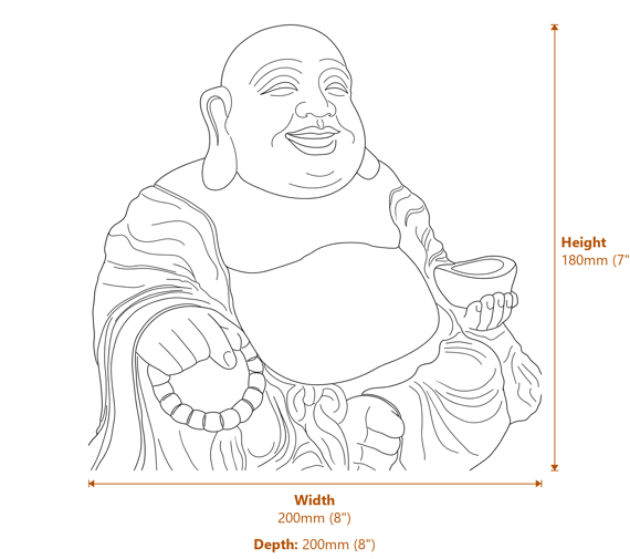 Small Jolly Buddha Garden Ornament in Stone Dimensions Diagram