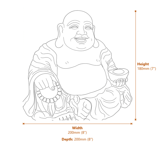 Small Jolly Buddha Garden Ornament in Sandstone Dimensions Diagram